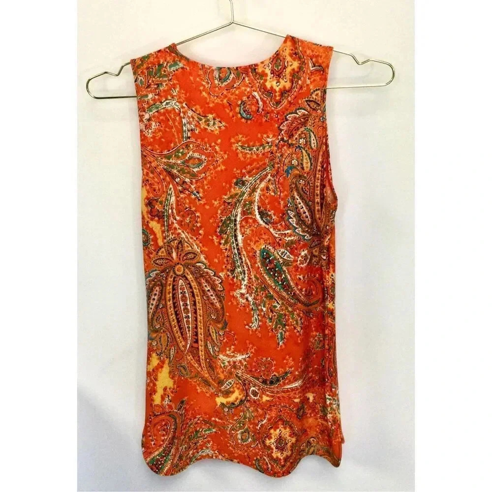 Lauren Ralph Lauren Womens Orange Paisley Keyhole Sleeveless Top Size XS - Picture 2 of 9